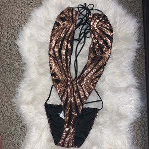 NWT FASHION NOVA ROSE GOLD SEQUIN ONE PIECE